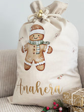 Load image into Gallery viewer, Personalised santa sack // gingerbread style