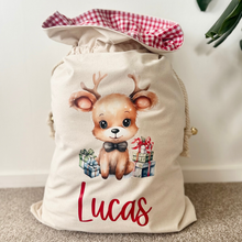 Load image into Gallery viewer, Personalised Santa Sack // Sitting Reindeer and presents