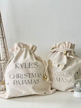 Load image into Gallery viewer, Mini customisable Santa Sack // Christmas pajamas Gift Bag // personalised