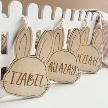 Load image into Gallery viewer, Engraved wooden easter Tag personalised // Double layer // Bunny ornament wooden