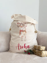 Load image into Gallery viewer, Personalised santa sack // elegant reindeer sister