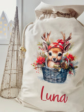 Load image into Gallery viewer, Personalised Christmas Santa Sack // Sweet Reindeer Christmas Santa Sack