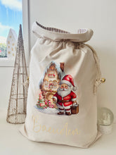 Load image into Gallery viewer, Personalised Santa Sack // Jolly Santa & Gingerbread house // christmas Sack