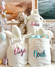 Load image into Gallery viewer, Velvet Easter Hunt Bag with Handle // WHITE Bunny Bag // Personalised