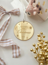 Load image into Gallery viewer, First Christmas engraved mirror Ornament // Personalised
