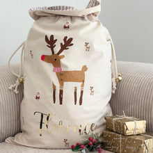 Load image into Gallery viewer, Personalised christmas sack // Quirky Reindeer
