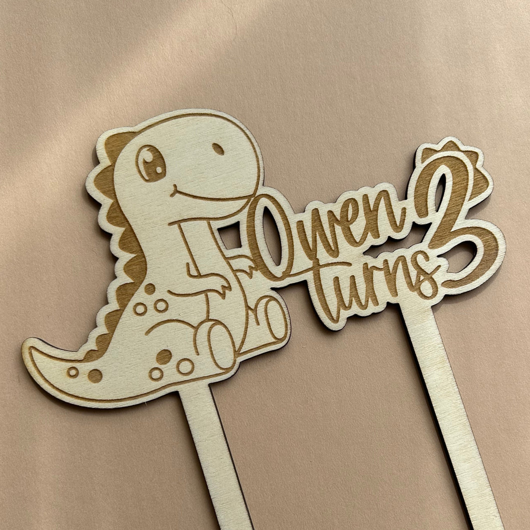 T-Rex Personalised Cake Topper // Engraved Wooden