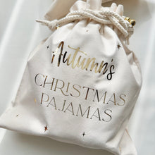 Load image into Gallery viewer, Mini customisable Santa Sack // Christmas pajamas Gift Bag // personalised
