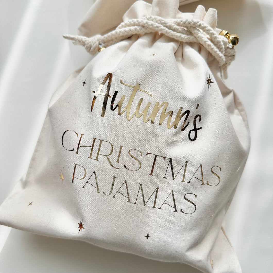 Mini customisable Santa Sack // Christmas pajamas Gift Bag // personalised