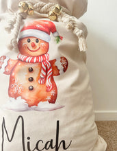 Load image into Gallery viewer, Personalised Santa Sack // Watercolour Christmas Gingerbread
