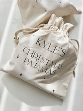 Load image into Gallery viewer, Mini customisable Santa Sack // Christmas pajamas Gift Bag // personalised
