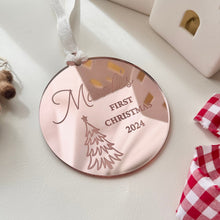 Load image into Gallery viewer, First Christmas Ornament // personalised Mirrored Acrylic Christmas tree decoration
