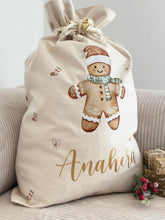 Load image into Gallery viewer, Personalised santa sack // gingerbread style
