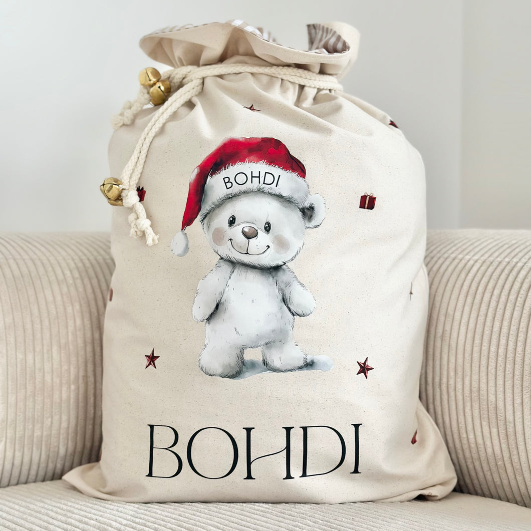 Personalised christmas sack // Christmas white bear