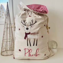 Load image into Gallery viewer, Personalised Christmas Sack // Scandinavian Style Reindeer
