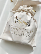 Load image into Gallery viewer, Mini customisable Santa Sack // Christmas pajamas Gift Bag // personalised
