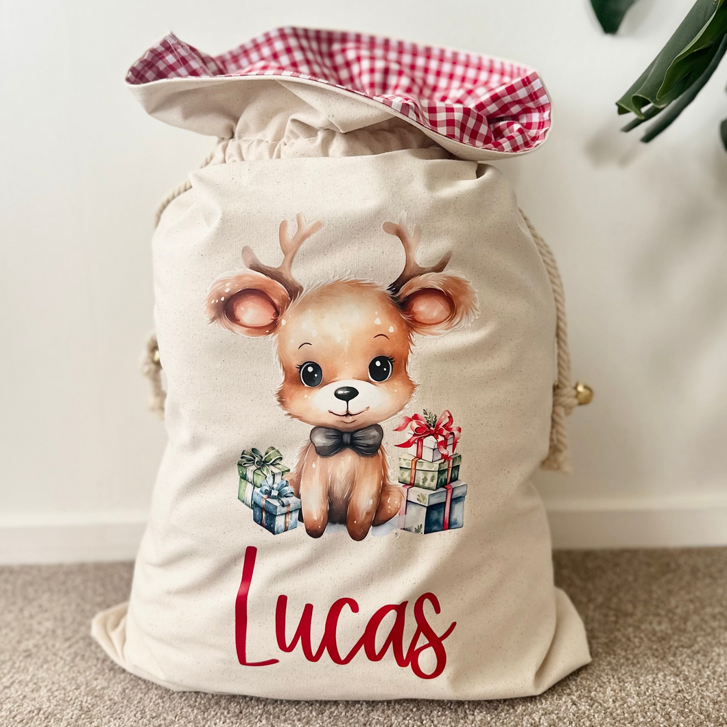 Personalised Santa Sack // Sitting Reindeer and presents