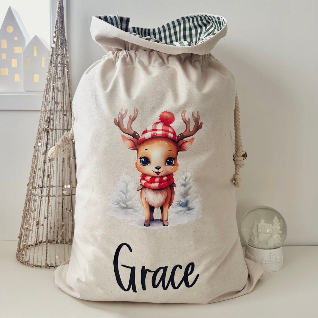 Personalised Santa Sack // Watercolour Sweet reindeer scarf & hat