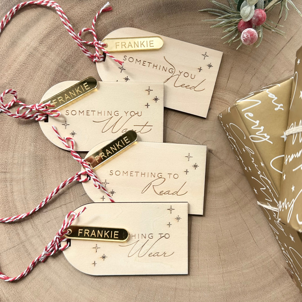 Want, Need, Read, Wear Gift tag set // Personalised Christmas gift tags