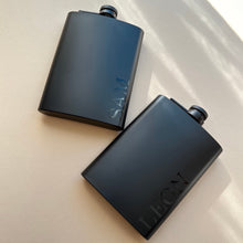 Load image into Gallery viewer, Personalised Black Flask // Black on Black // Wedding gifts
