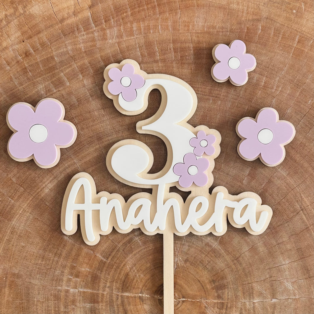 Personalised birthday topper with flowers