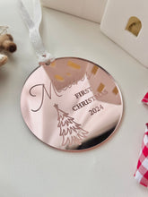 Load image into Gallery viewer, First Christmas Ornament // personalised Mirrored Acrylic Christmas tree decoration
