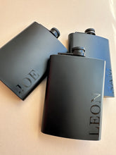 Load image into Gallery viewer, Personalised Black Flask // Black on Black // Wedding gifts
