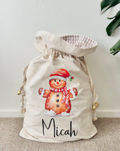 Load image into Gallery viewer, Personalised Santa Sack // Watercolour Christmas Gingerbread
