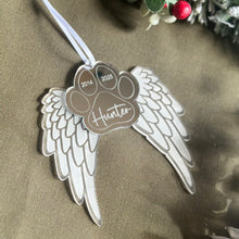Load image into Gallery viewer, Angel wing paw Christmas Ornament // personalised
