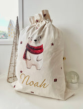 Load image into Gallery viewer, Personalised Christmas Sack // Scandinavian Style Christmas bear
