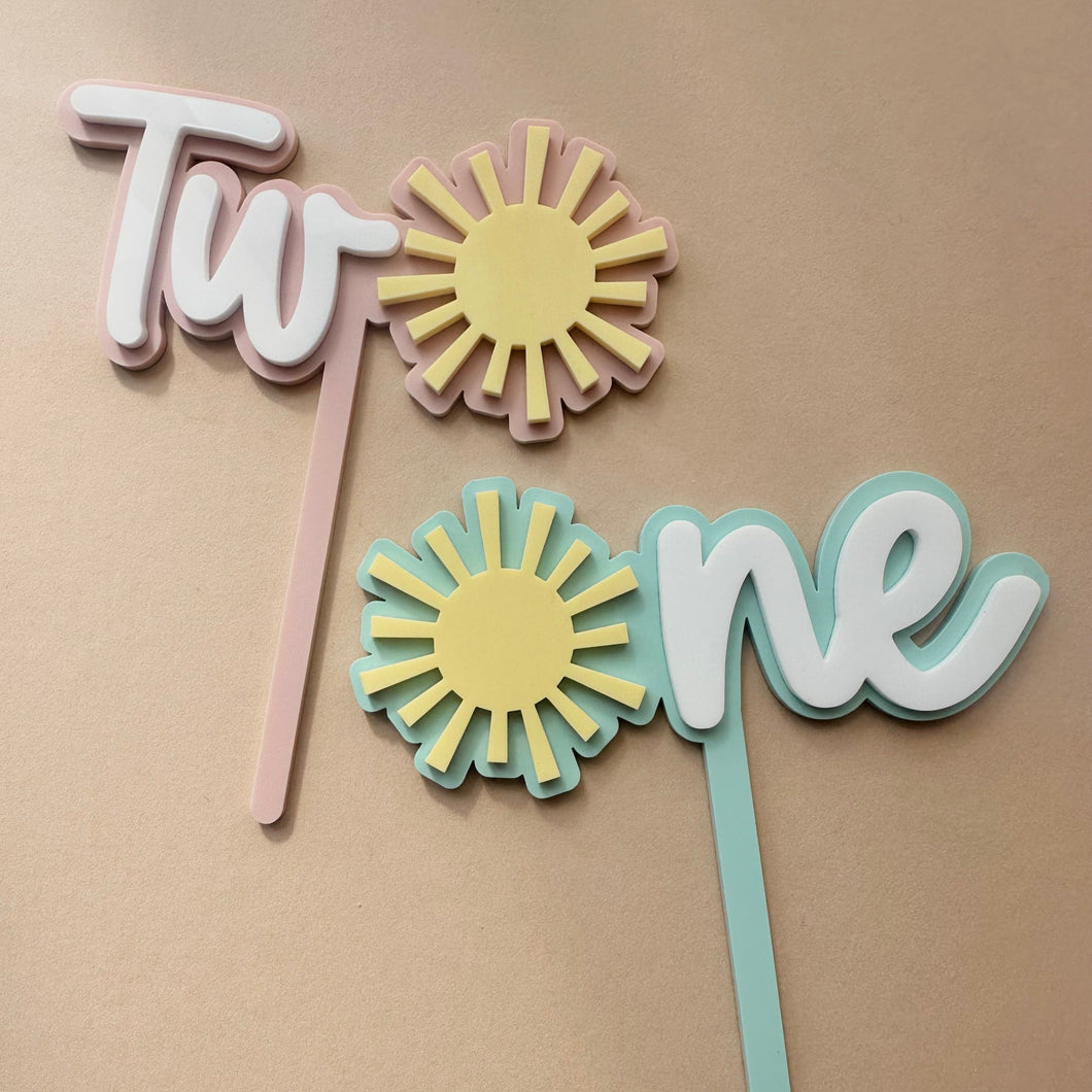 TWO Sun Cake Topper // Acrylic // Personalised