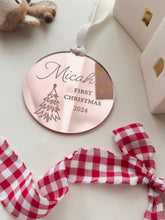 Load image into Gallery viewer, First Christmas Ornament // personalised Mirrored Acrylic Christmas tree decoration
