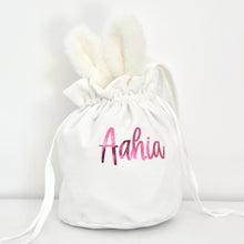 Load image into Gallery viewer, Velvet Easter Hunt Bag with Handle // WHITE Bunny Bag // Personalised
