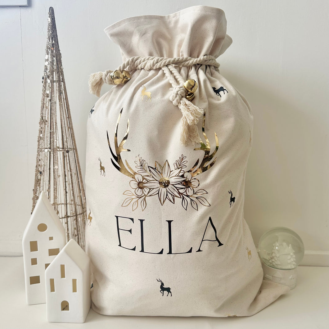 Personalised Santa Sack // FLORAL antler