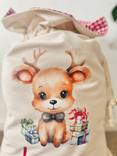 Load image into Gallery viewer, Personalised Santa Sack // Sitting Reindeer and presents
