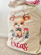 Load image into Gallery viewer, Personalised Santa Sack // Sitting Reindeer and presents
