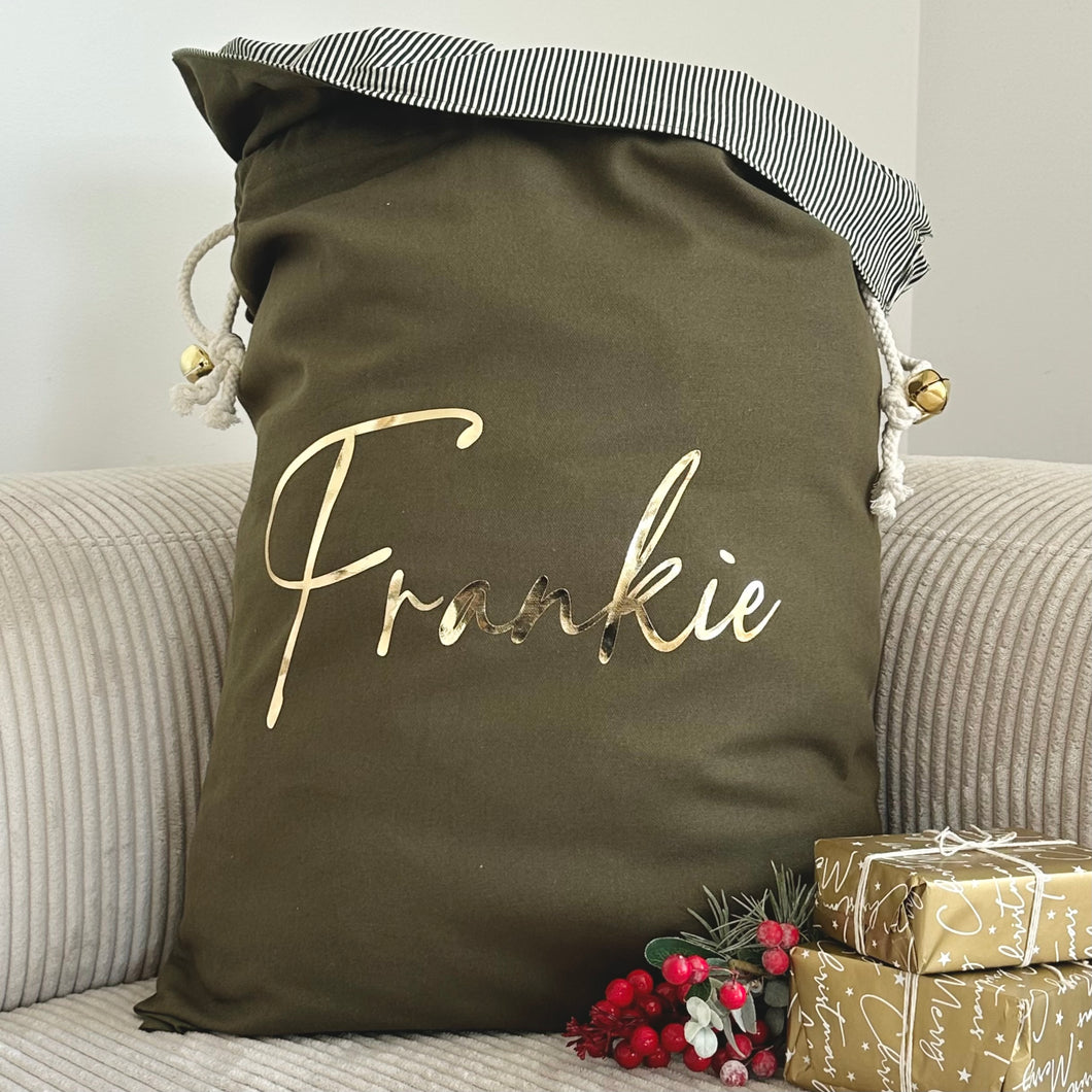 Customised green santa sack