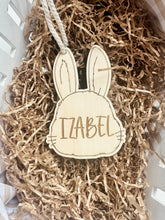 Load image into Gallery viewer, Engraved wooden easter Tag personalised // Double layer // Bunny ornament wooden
