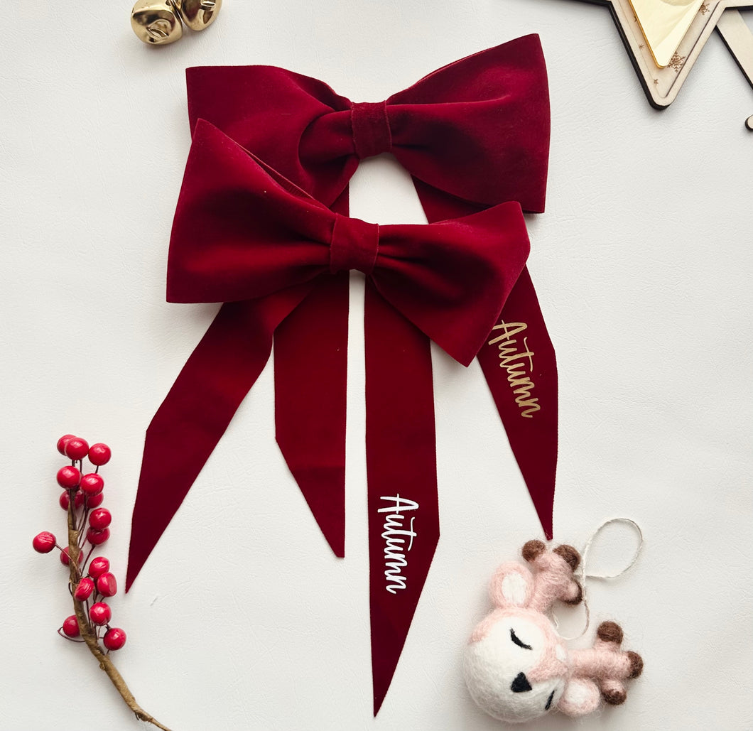 Personalised Velvet Bows // Christmas hair accessories