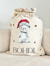 Load image into Gallery viewer, Personalised christmas sack // Christmas white bear
