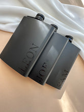 Load image into Gallery viewer, Personalised Black Flask // Black on Black // Wedding gifts
