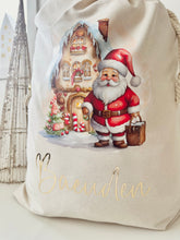 Load image into Gallery viewer, Personalised Santa Sack // Jolly Santa &amp; Gingerbread house // christmas Sack
