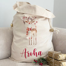 Load image into Gallery viewer, Personalised santa sack // elegant reindeer sister
