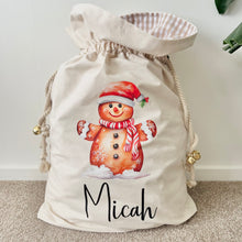 Load image into Gallery viewer, Personalised Santa Sack // Watercolour Christmas Gingerbread
