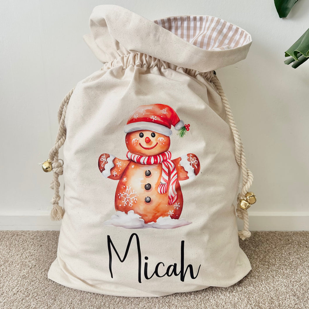 Personalised Santa Sack // Watercolour Christmas Gingerbread