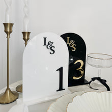 Load image into Gallery viewer, Personalised Acrylic Table Number // Wedding table decor // Wedding Signs
