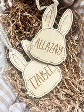 Load image into Gallery viewer, Engraved wooden easter Tag personalised // Double layer // Bunny ornament wooden
