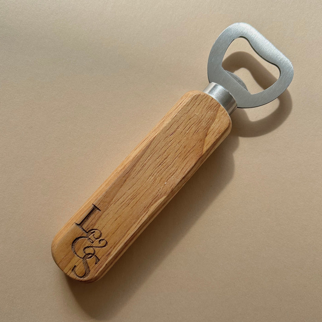 Engraved Beer Bottle Opener // Personalised with Initials // Wooden handle