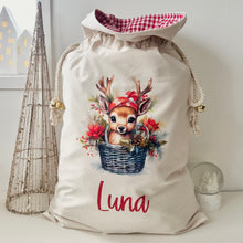 Load image into Gallery viewer, Personalised Christmas Santa Sack // Sweet Reindeer Christmas Santa Sack
