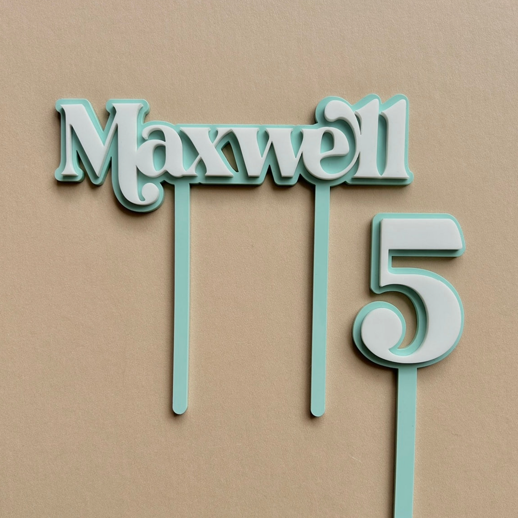 Personalised Retro Cake Topper // x2 Piece Acrylic cake topper